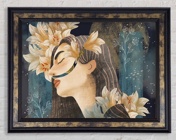 Cream Flowers Woman Framed Print