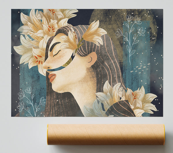 Cream Flowers Woman Giclee Print