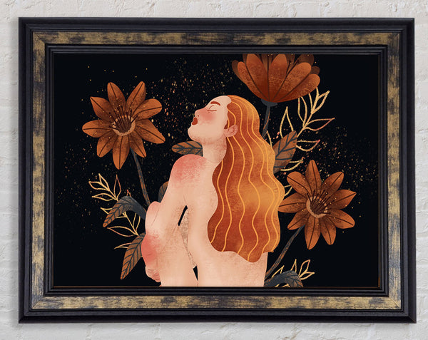 Red Haired Girl Floral Framed Print