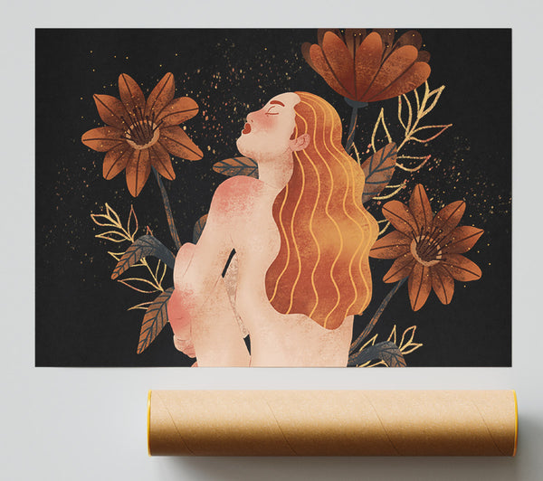 Red Haired Girl Floral Print