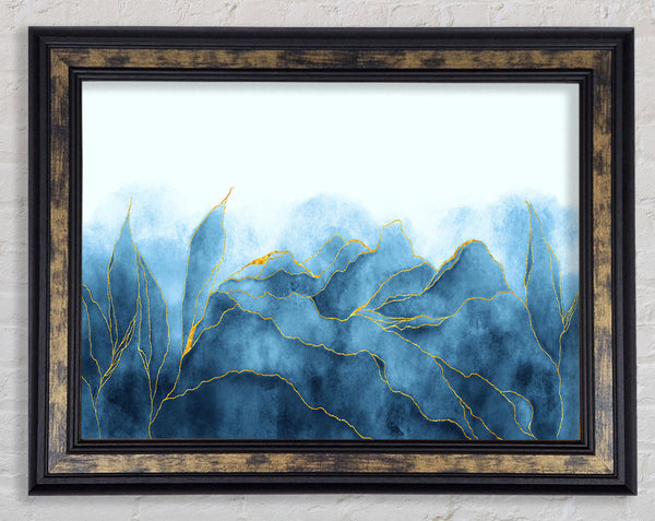 Blue Mists Of Gold Leaf Framed Print
