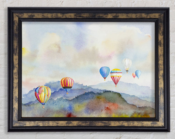 Hot Air Balloons In The Valley Framed Print