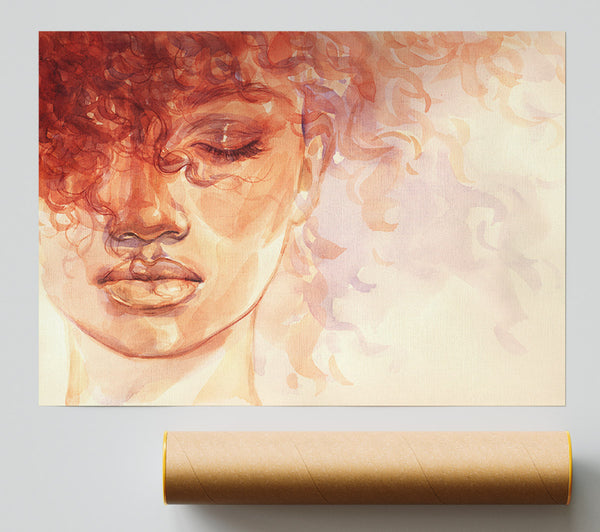 Orange Portrait Of Watercolour Print