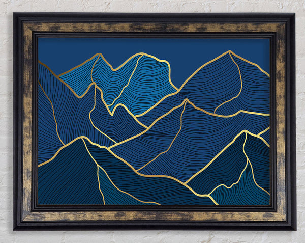 Gold Mountains On Blue Framed Print