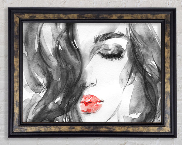 Watercolour Red Lips Framed Print