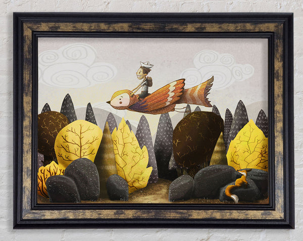 Riding Bird Through The Woodlands Framed Print