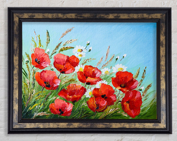 Poppies Under The Blue Sky Dream Framed Print