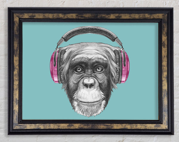 Chimpanzee Headphone Dj Framed Print