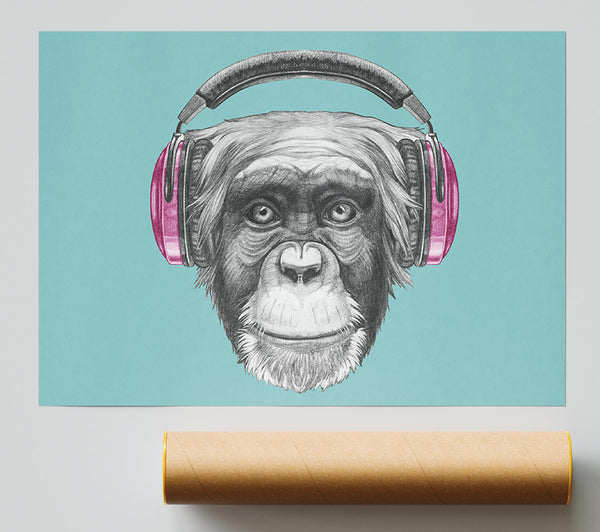 Chimpanzee Headphone Dj Poster