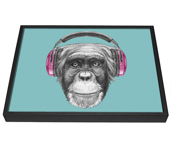 A picture of a Chimpanzee Headphone Dj framed canvas print sold by Wallart-Direct.co.uk