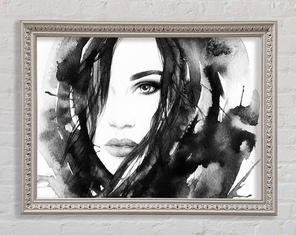 Black And White Watercolour Face Framed Print