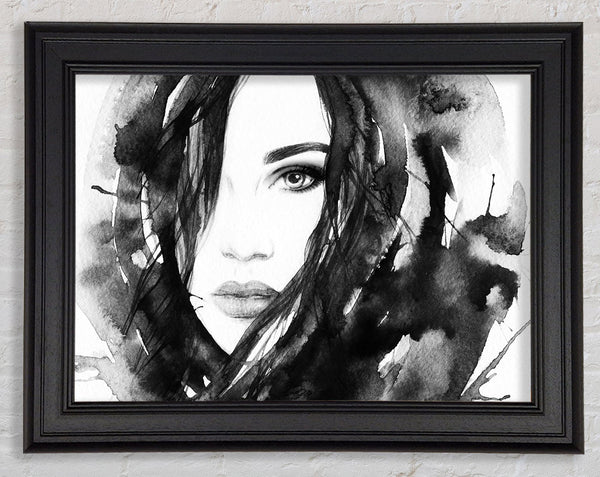 Black And White Watercolour Face Framed Print