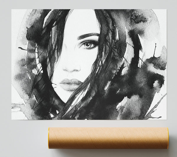 Black And White Watercolour Face Poster