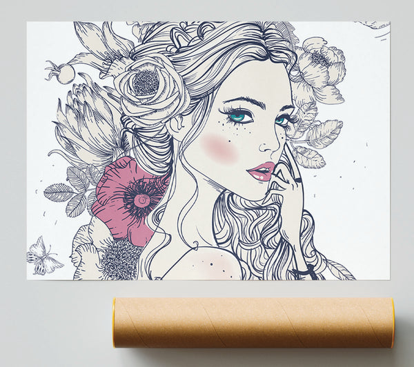 The Flower Girl Drawing Poster