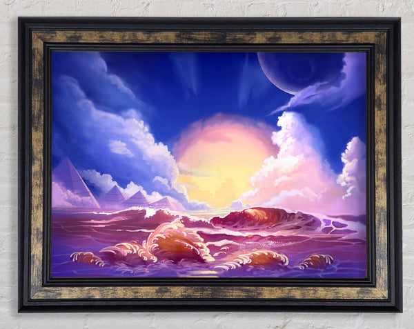 Sunset Over The Ocean Crash Framed Print