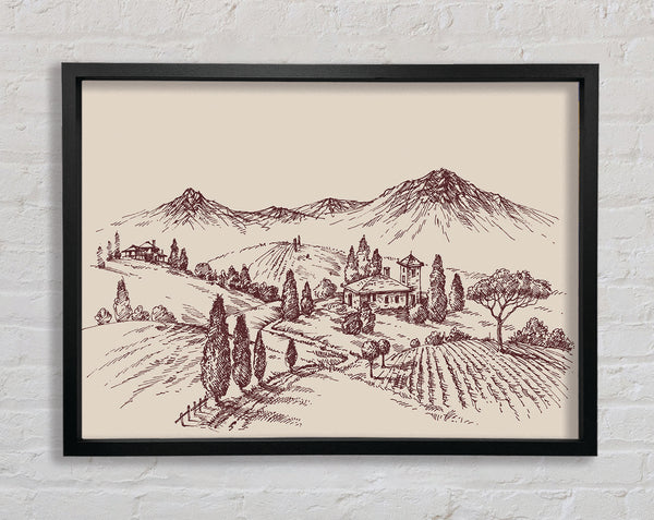 The Sepia Mountain Range Framed Print