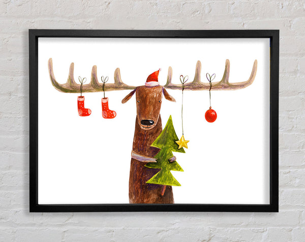 Rentier am Weihnachtsgeweih