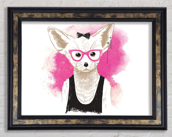 Arctic Fox Bow Pink Glasses Framed Print