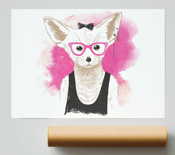 Arctic Fox Bow Pink Glasses Poster