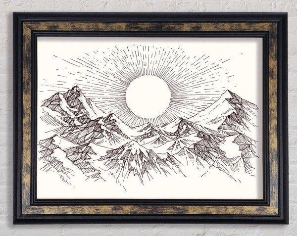Sun Above The Snowy Mountain Peak Framed Print