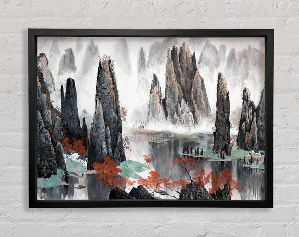 Tall Rock Structures In The Valley Framed Print