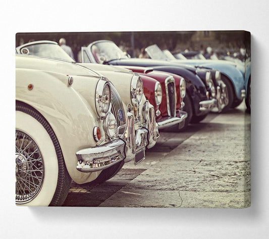 Classic Cars In A Row Canvas Wall Art
