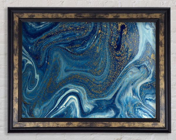 Blue Glitter Flow Framed Print