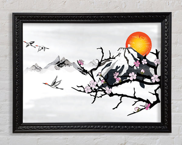 Branches In The Japanese Sunrise Framed Print