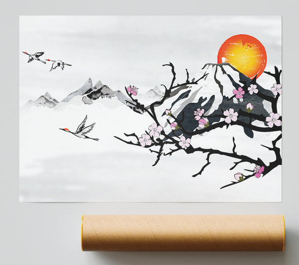 Branches In The Japanese Sunrise Giclee Print