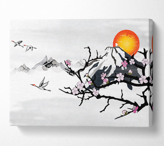 Branches In The Japanese Sunrise Canvas Wall Art