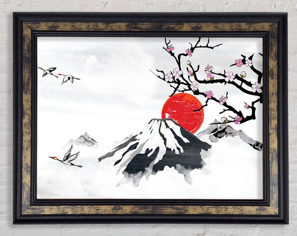 Red Japanese Sunset Branch Framed Print