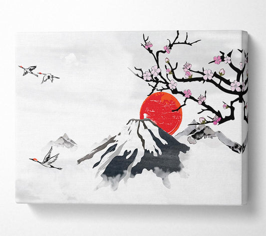Red Japanese Sunset Branch Canvas Wall Art