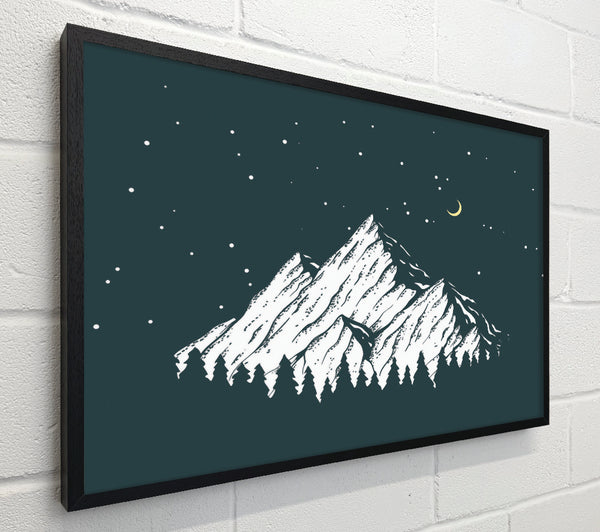 Mountain Range At Night Moon