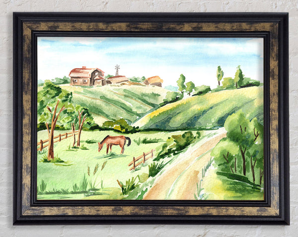 Horses In A Farm Framed Print