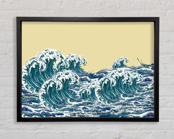 Waves On Yellow Framed Print