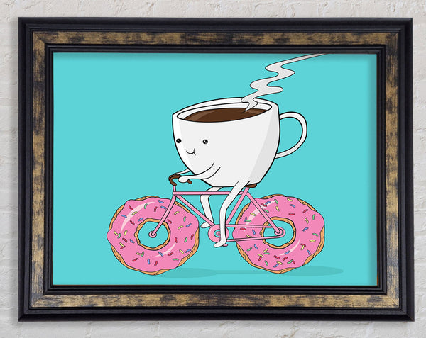 Coffee Riding A Donut Bicycle Framed Print