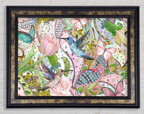 Hummingbird Paradise Pattern Framed Print