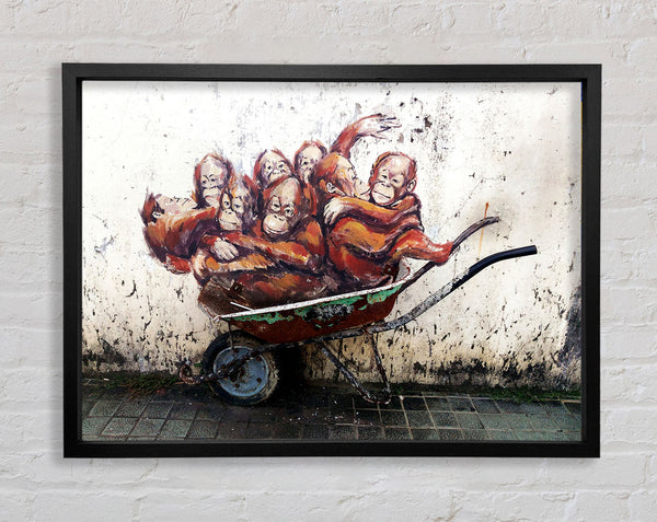 Orang-Utans in einer Schubkarre