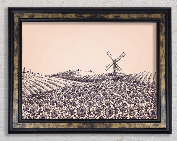 Sunflower Windmill Framed Print