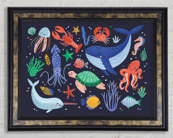Creatures Of The Sea Childrens Framed Print