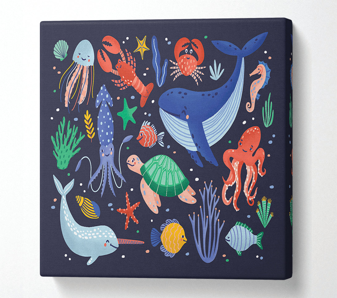  A Canvas Print of Creatures Of The Sea Childrens Canvas Print