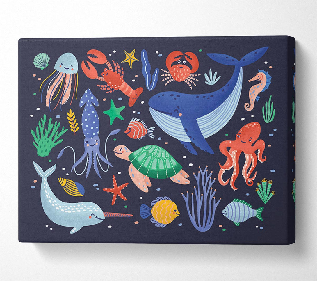  A Canvas Print of Creatures Of The Sea Childrens Canvas Print