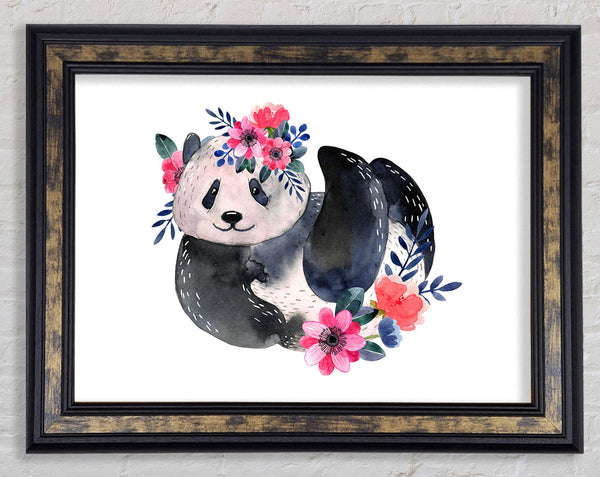 Cute Floral Panda Framed Print