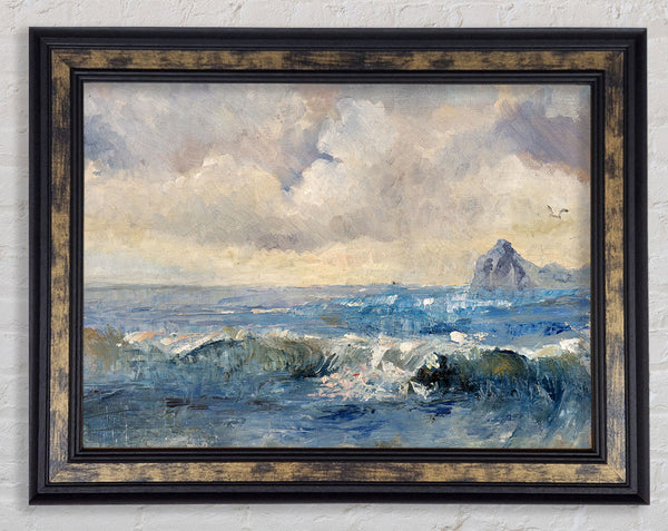 Dull Skies Over The Crashing Waves Framed Print