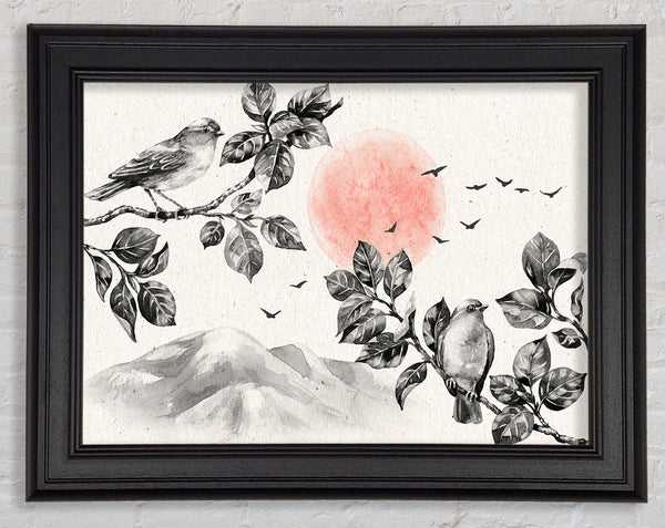 Branches Over The Japanese Sunet Framed Print