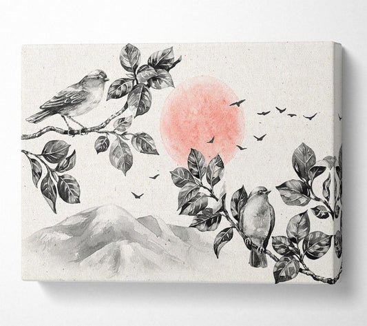 Branches Over The Japanese Sunet Canvas Wall Art