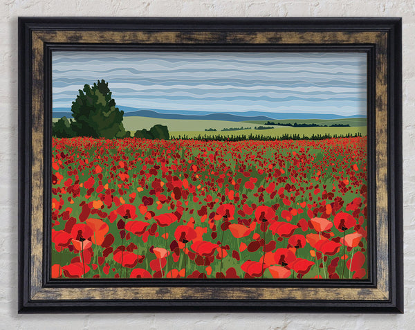 Red Poppy Field Flowers Framed Print