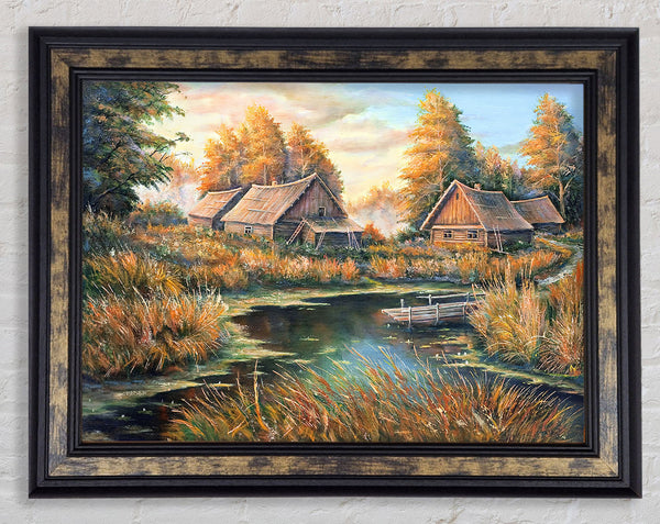 Countryside Cabins On The Lake Framed Print