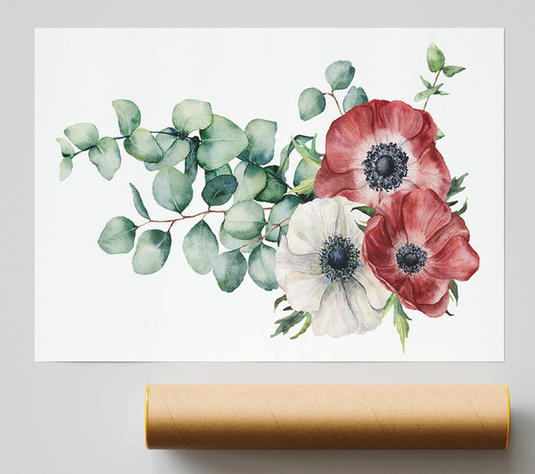Green Leafed Flower Trio Print