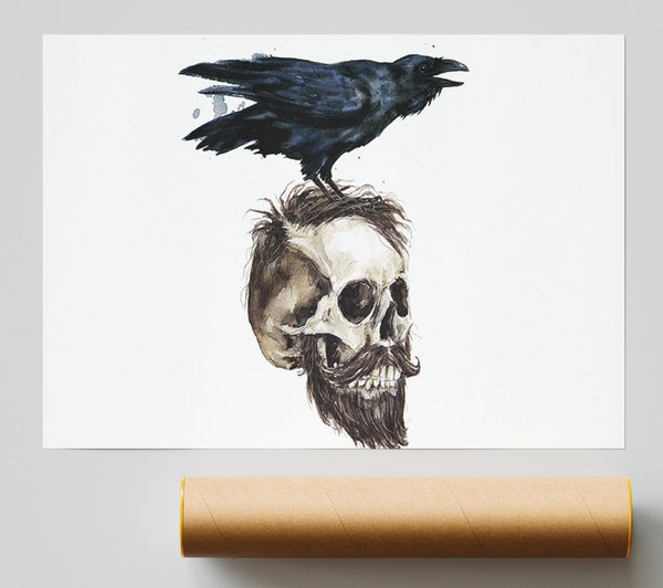 Crow On The Head Of A Skull Poster